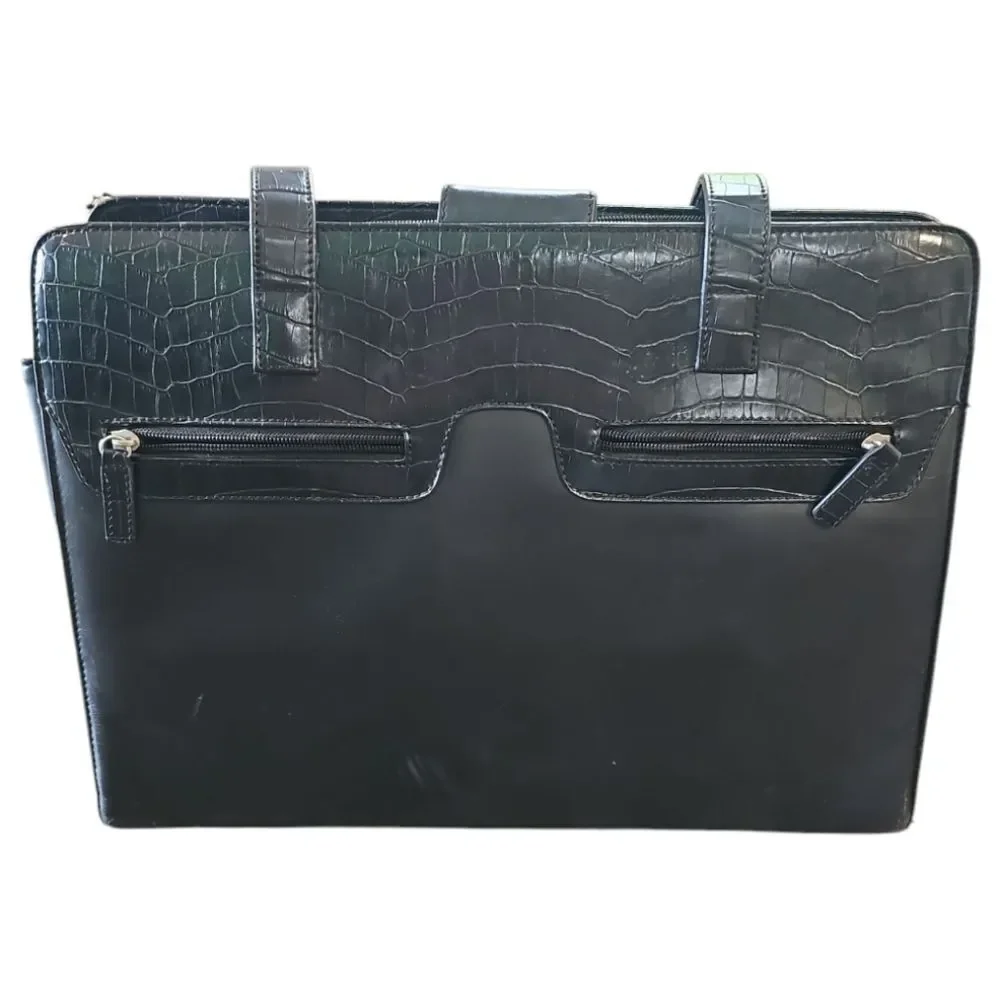 Buxton Black Elegant Black‎ Crocodile-Embossed Office Executive Bag
